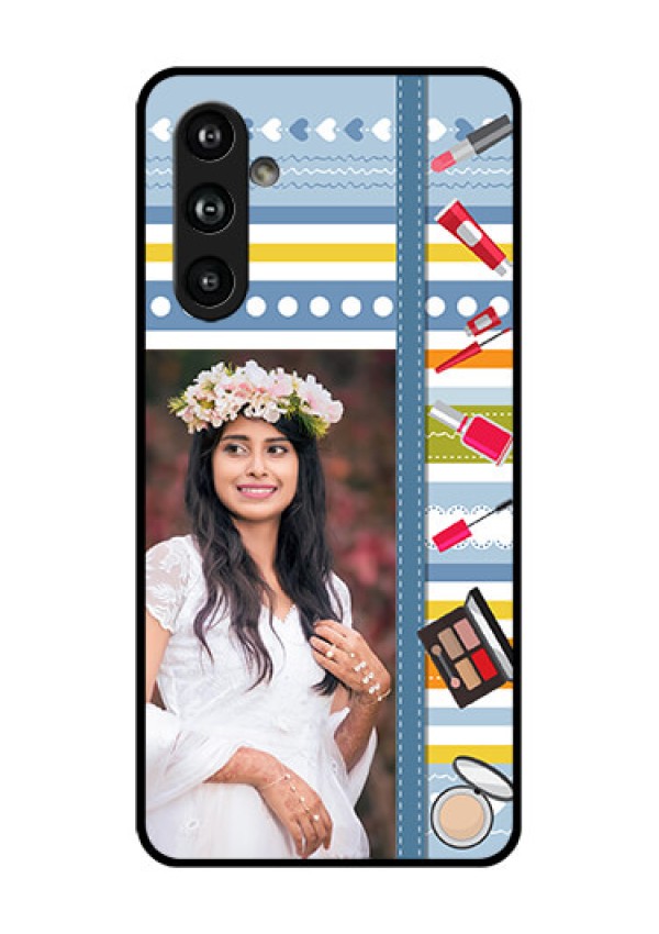 Samsung Galaxy F54 5G Custom Glass Phone Case - Makeup Icons Design