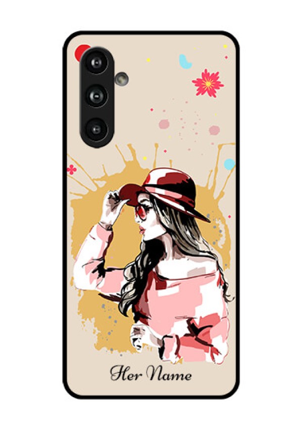 Samsung Galaxy F54 5G Custom Glass Phone Case - Women With Pink Hat Design