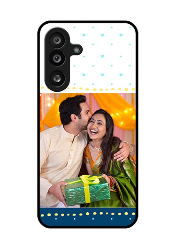 Samsung Galaxy F56 5G Custom Glass Phone Case - White And Blue Abstract Design