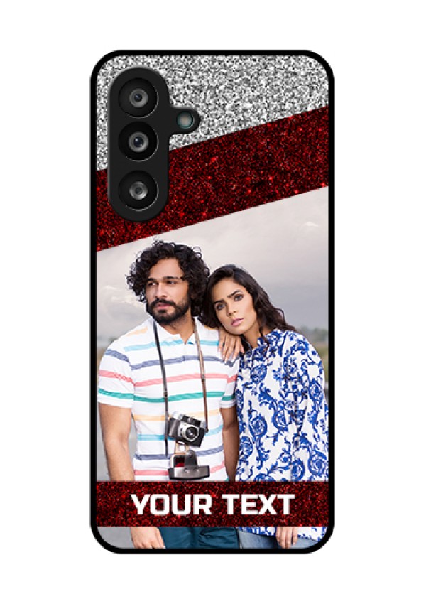 Samsung Galaxy F56 5G Custom Glass Phone Case - Image Holder With Glitter Strip Design
