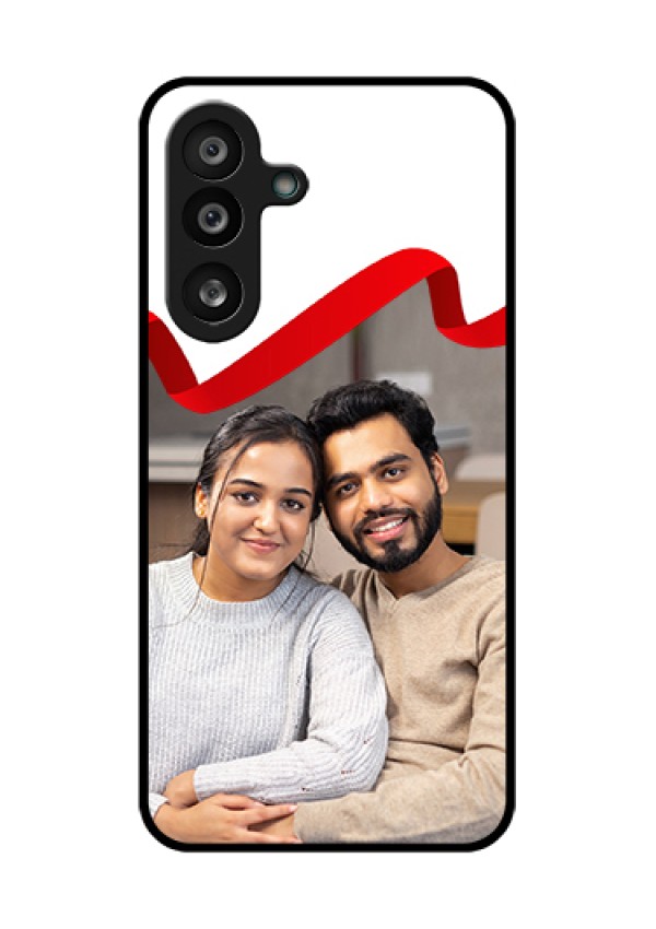 Samsung Galaxy F56 5G Custom Glass Phone Case - Red Ribbon Frame Design