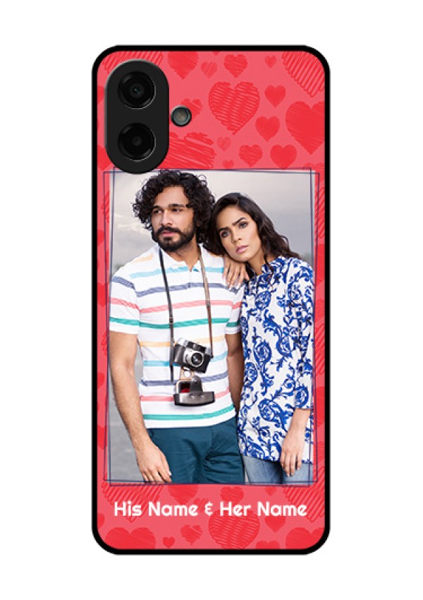 Samsung Galaxy F70e 5G Custom Glass Phone Case - With Red Heart Symbols Design