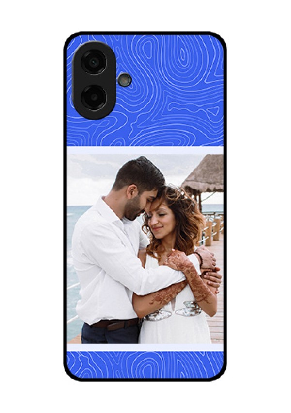 Samsung Galaxy F70e 5G Custom Glass Phone Case - Curved Line Art With Blue And White Design
