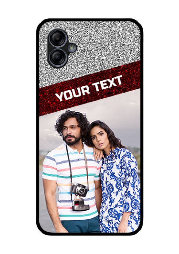 Galaxy M04 Personalized Glass Phone Case - Image Holder with Glitter Strip Design
