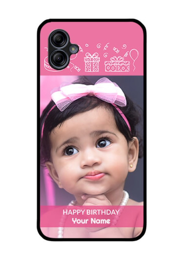 Galaxy M04 Photo Printing on Glass Case - with Birthday Line Art Design