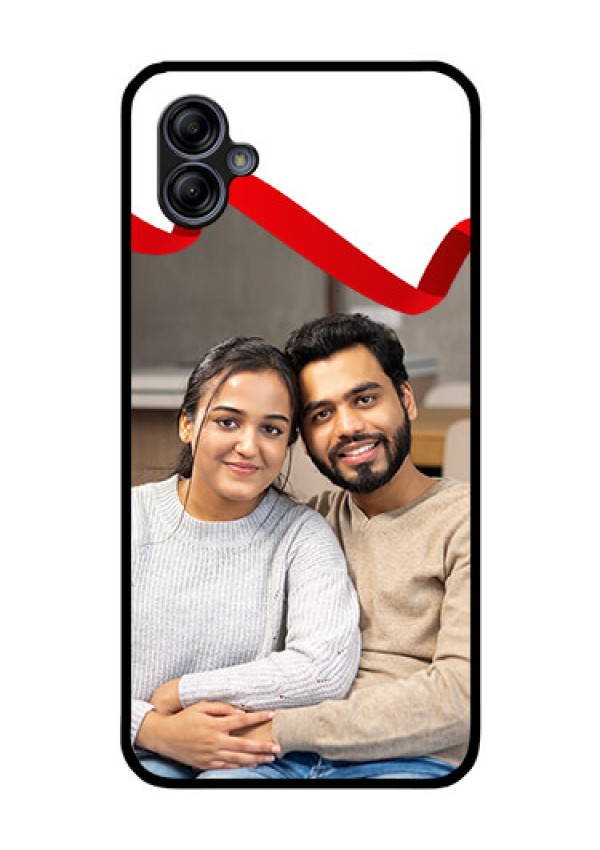 Galaxy M04 Photo Printing on Glass Case - Red Ribbon Frame Design