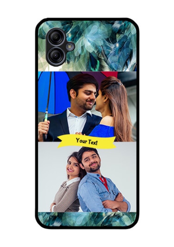 Galaxy M04 Personalized Glass Phone Case - Image with Boho Peacock Feather Design