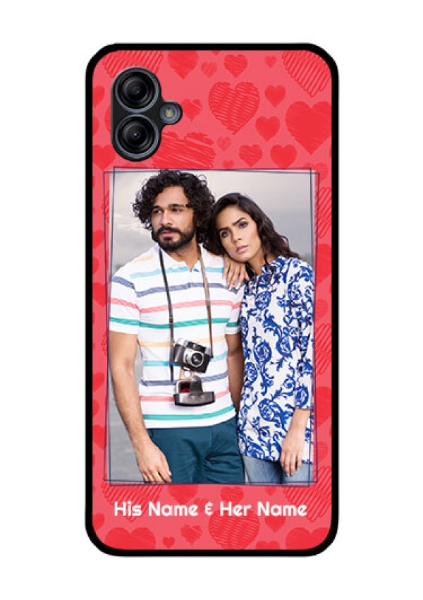 Galaxy M04 Photo Printing on Glass Case - with Red Heart Symbols Design