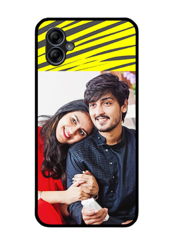 Galaxy M04 Photo Printing on Glass Case - Yellow Abstract Design