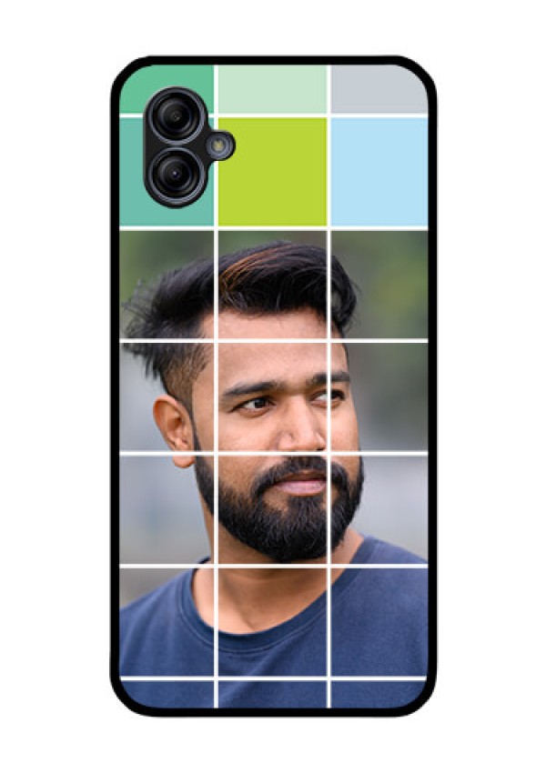 Galaxy M04 Photo Printing on Glass Case - with white box pattern