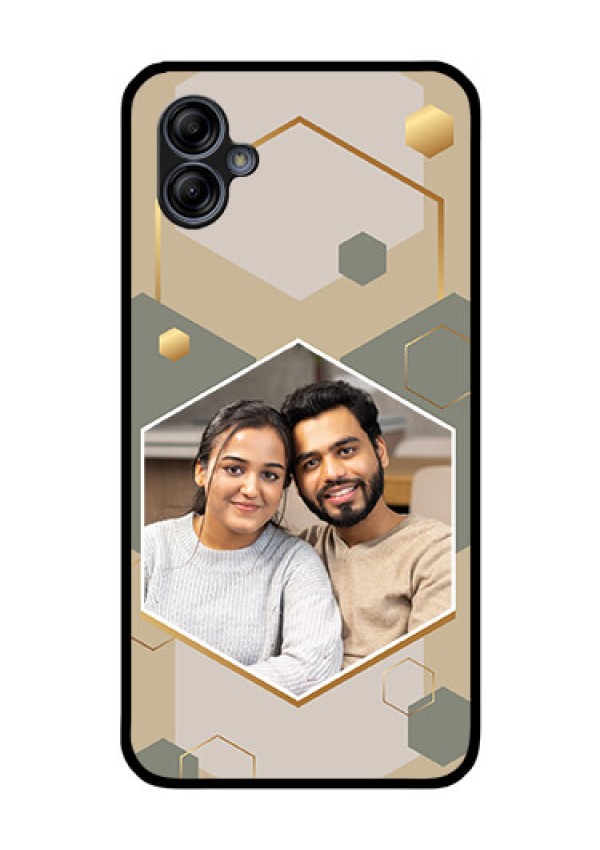 Galaxy M04 Photo Printing on Glass Case - Stylish Hexagon Pattern Design
