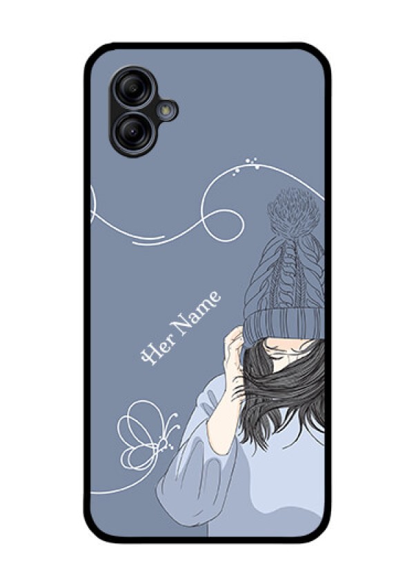 Galaxy M04 Custom Glass Mobile Case - Girl in winter outfit Design