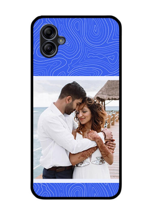 Galaxy M04 Custom Glass Mobile Case - Curved line art with blue and white Design