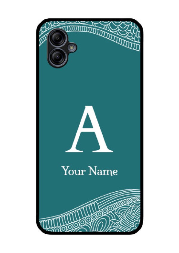 Galaxy M04 Personalized Glass Phone Case - line art pattern with custom name Design