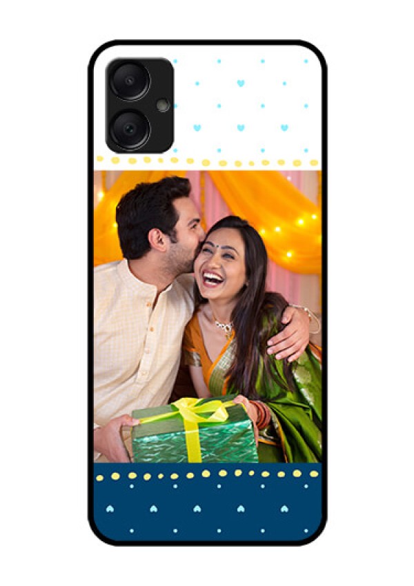 Galaxy M05 Custom Glass Phone Case - White And Blue Abstract Design