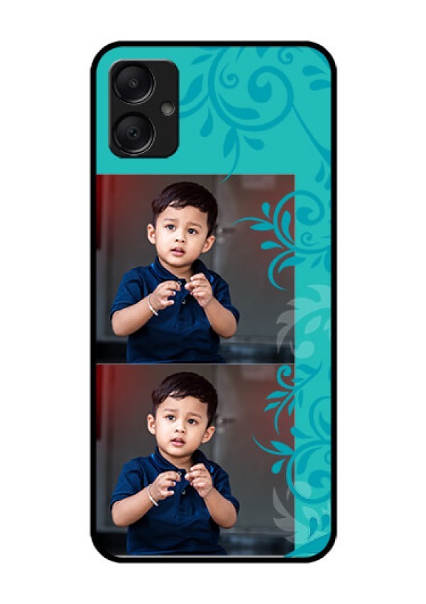 Galaxy M05 Custom Glass Phone Case - With Photo And Green Floral Design