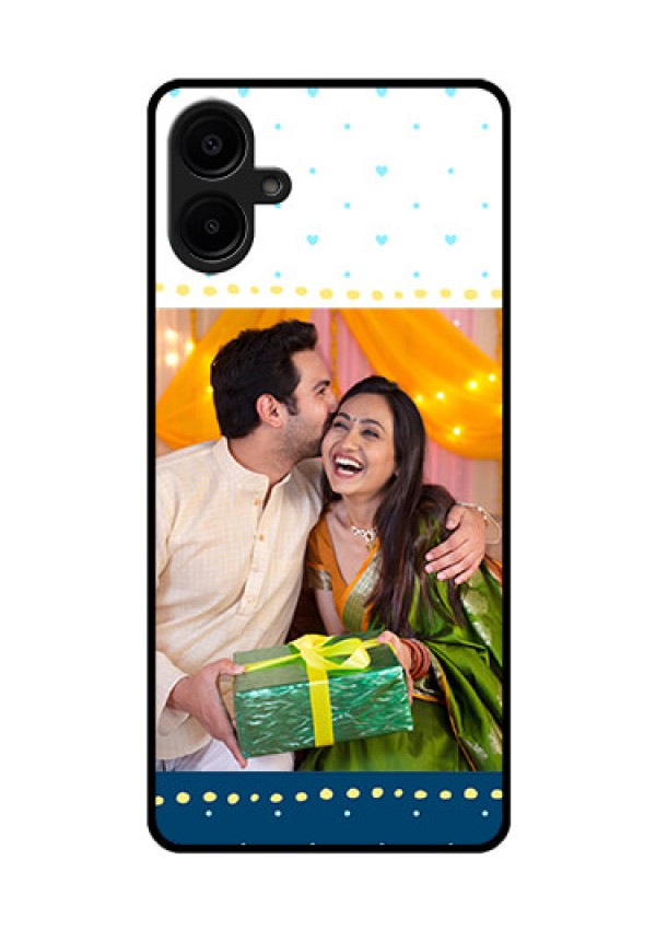 Galaxy M06 Custom Glass Phone Case - White And Blue Abstract Design