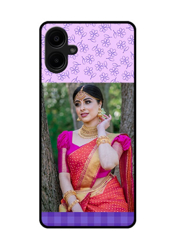 Galaxy M06 Custom Glass Phone Case - Purple Floral Design