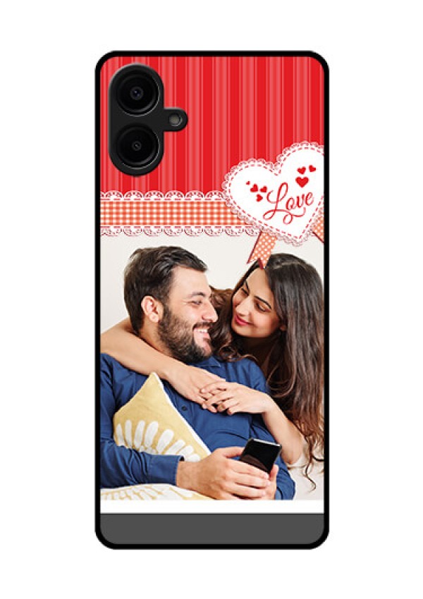 Galaxy M06 Custom Glass Phone Case - Red Love Pattern Design