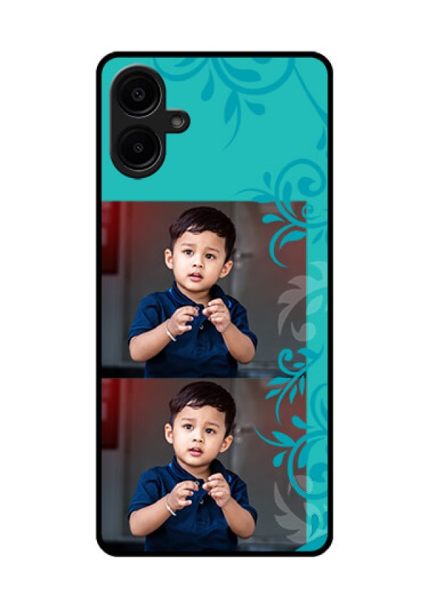 Galaxy M06 Custom Glass Phone Case - With Photo And Green Floral Design