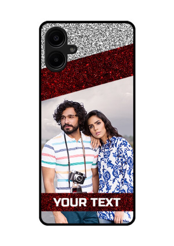Galaxy M06 Custom Glass Phone Case - Image Holder With Glitter Strip Design