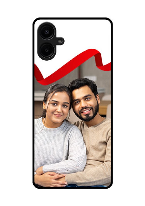 Galaxy M06 Custom Glass Phone Case - Red Ribbon Frame Design