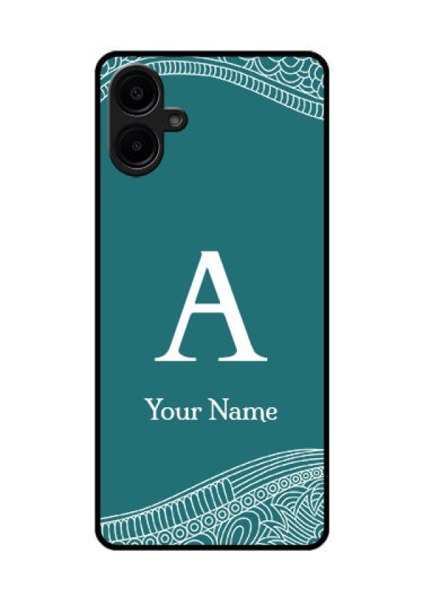 Galaxy M06 Custom Glass Phone Case - Line Art Pattern With Custom Name Design