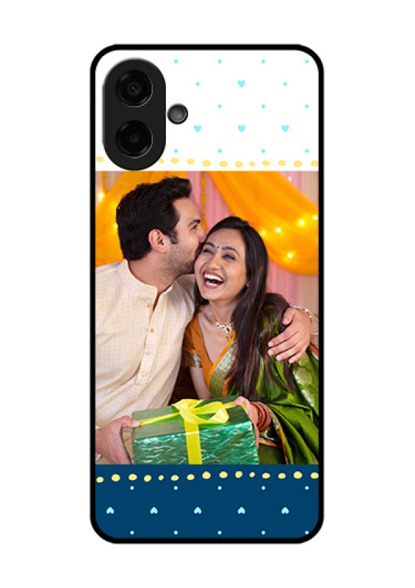 Samsung Galaxy M07 Custom Glass Phone Case - White And Blue Abstract Design