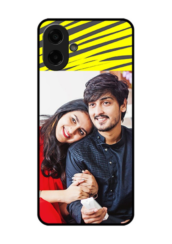 Samsung Galaxy M07 Custom Glass Phone Case - Yellow Abstract Design