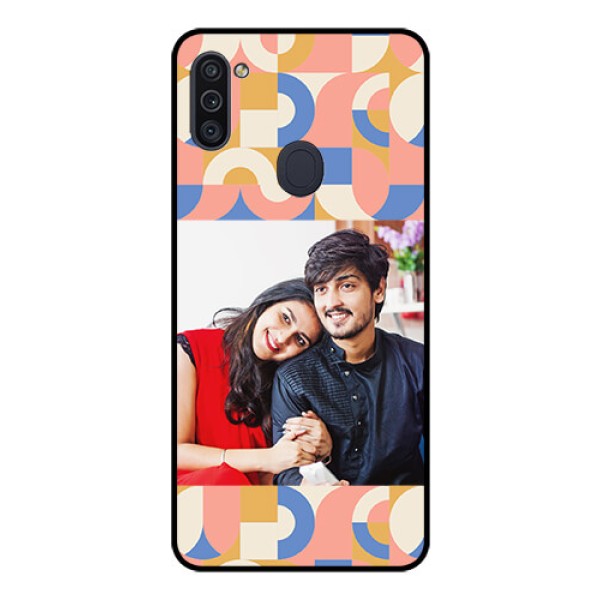 Galaxy M11 Photo Printing on Glass Case - Semi-circle Maze Pattern Design