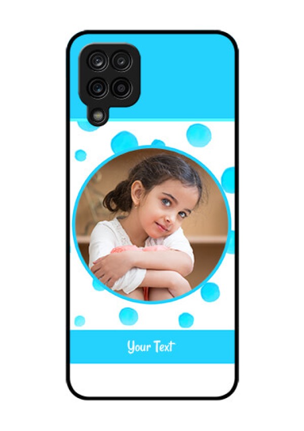 Galaxy M12 Photo Printing on Glass Case - Blue Bubbles Pattern Design