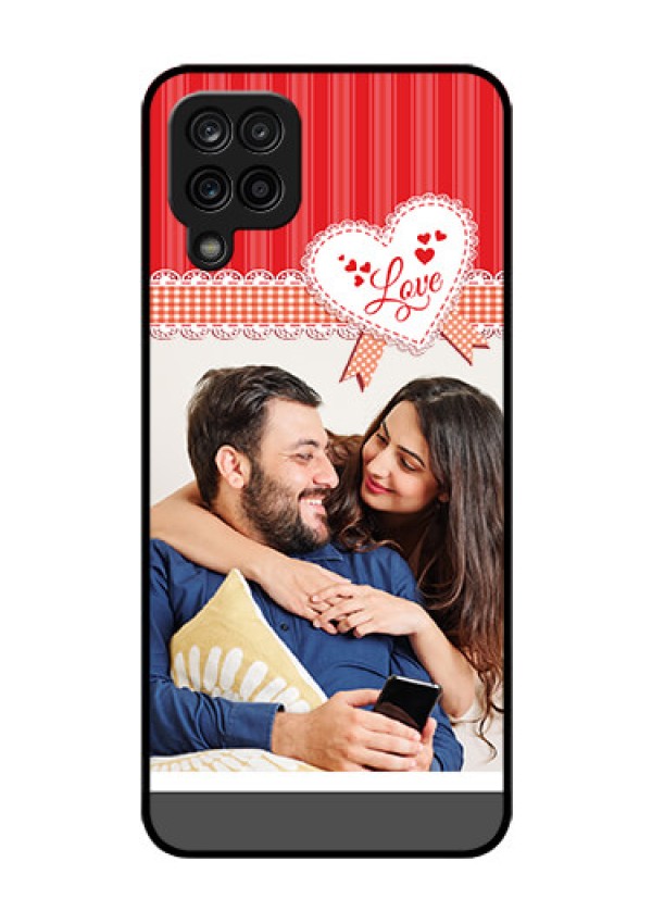 Galaxy M12 Custom Glass Mobile Case - Red Love Pattern Design