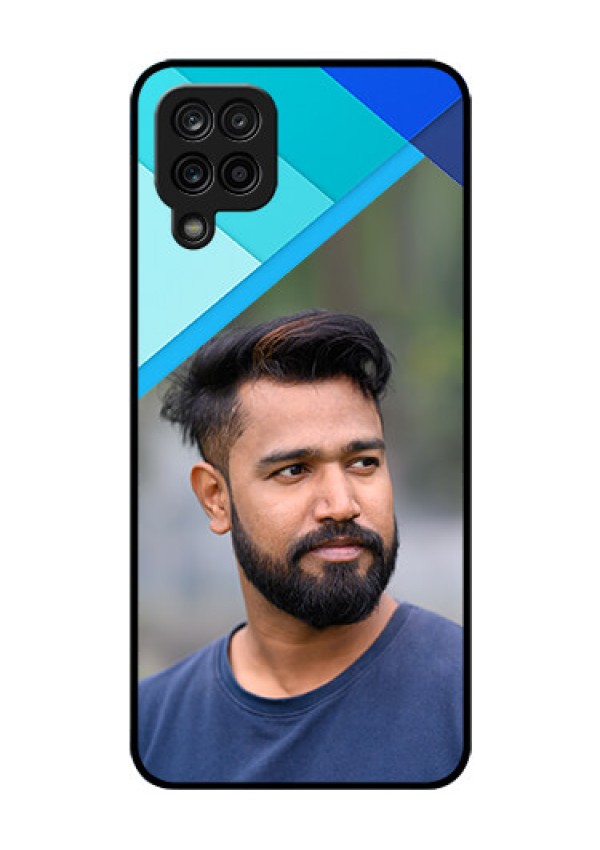 Galaxy M12 Custom Glass Phone Case - Blue Pattern Design