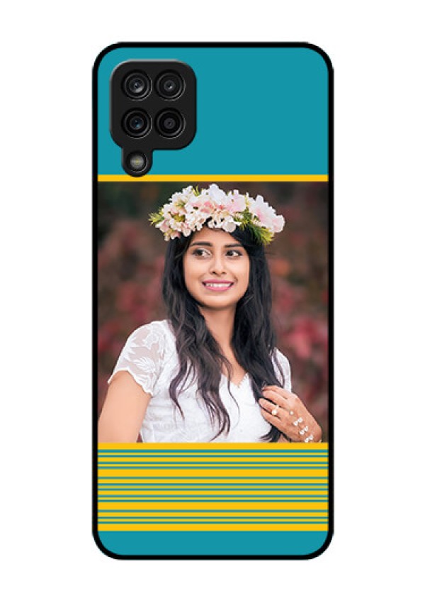 Galaxy M12 Custom Glass Phone Case - Yellow & Blue Design 