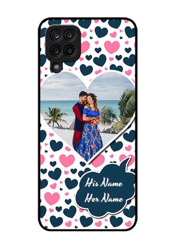 Galaxy M12 Custom Glass Phone Case - Pink & Blue Heart Design
