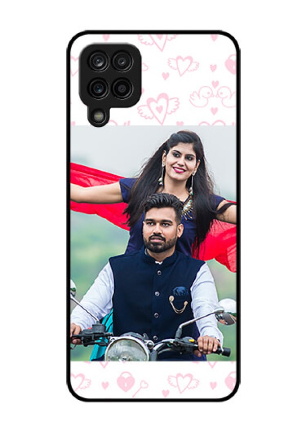 Galaxy M12 Custom Glass Mobile Case - Pink Flying Heart Design