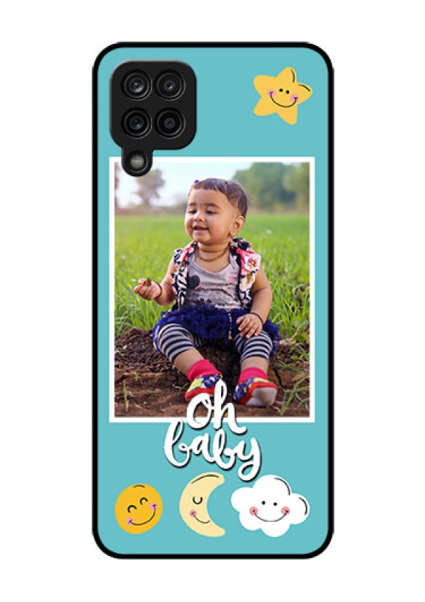 Galaxy M12 Personalized Glass Phone Case - Smiley Kids Stars Design