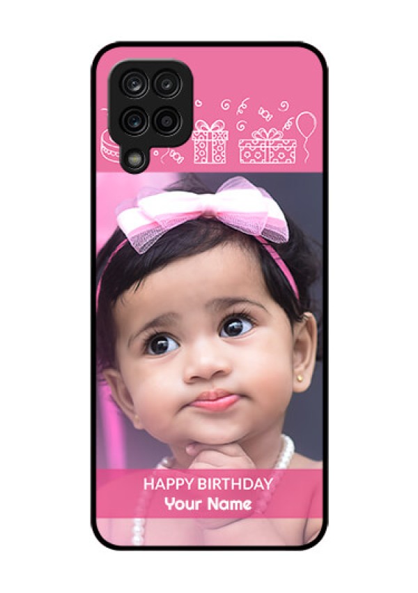 Galaxy M12 Photo Printing on Glass Case - with Birthday Line Art Design
