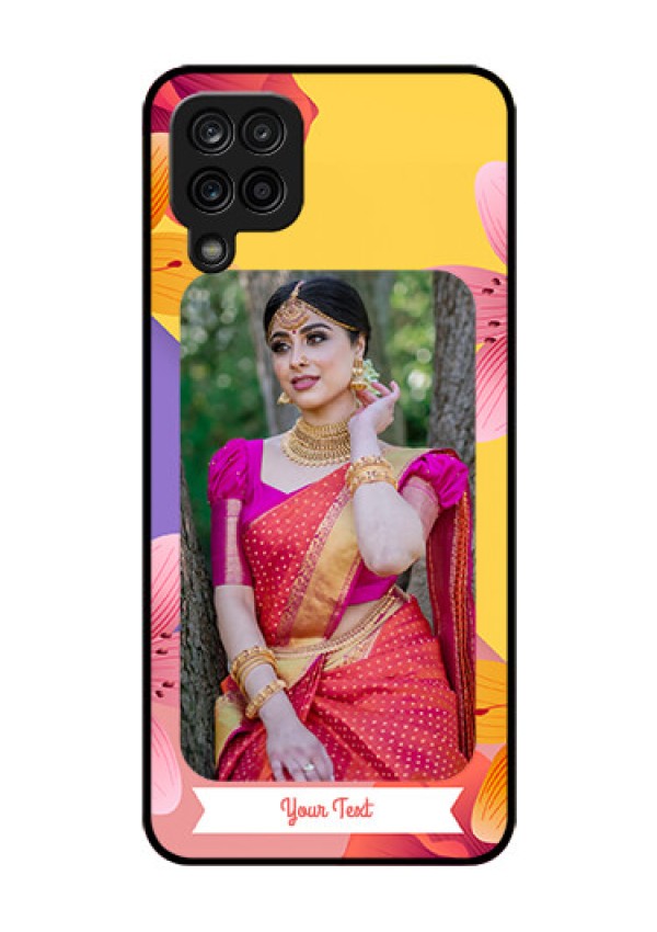 Galaxy M12 Custom Glass Mobile Case - 3 Image With Vintage Floral Design