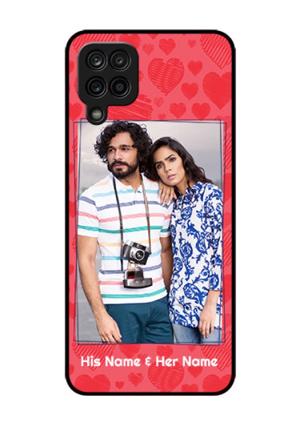 Galaxy M12 Photo Printing on Glass Case - with Red Heart Symbols Design