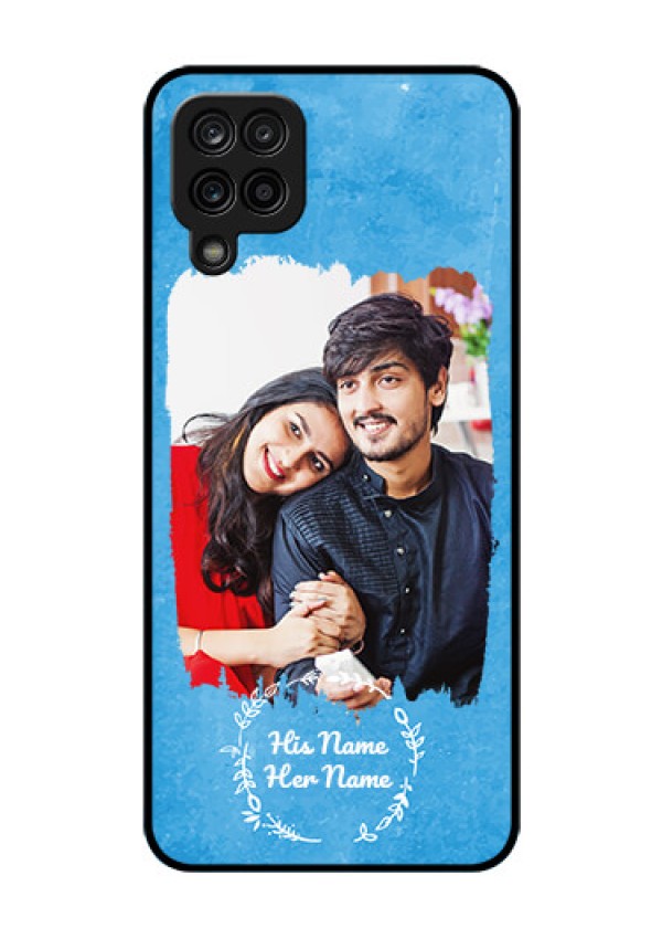 Galaxy M12 Custom Glass Phone Case - Blue Color Vintage Design