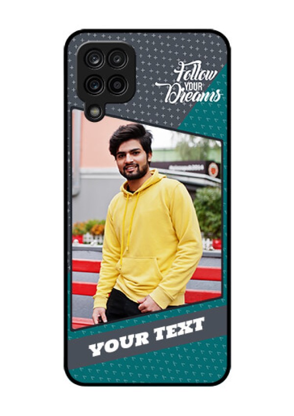 Galaxy M12 Personalized Glass Phone Case - Background Pattern Design with Quote