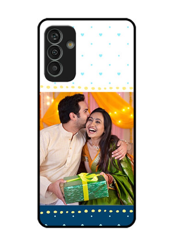 Galaxy M13 4G Personalized Glass Phone Case - White and Blue Abstract Design