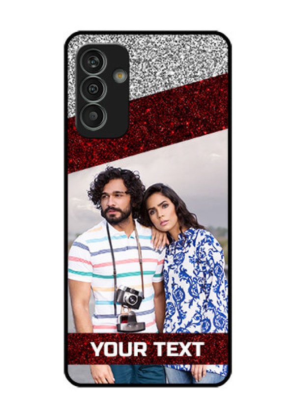 Galaxy M13 4G Personalized Glass Phone Case - Image Holder with Glitter Strip Design