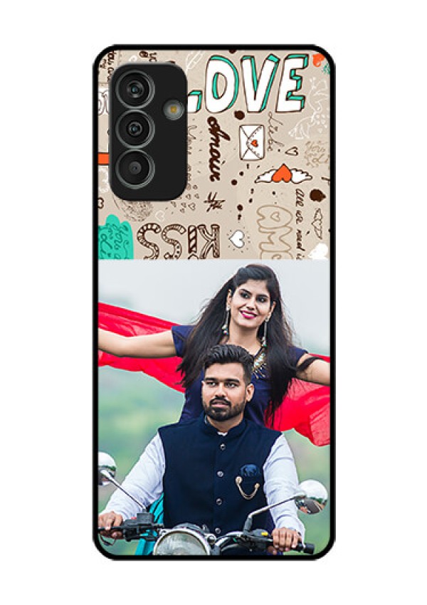 Galaxy M13 4G Custom Glass Phone Case - Love Doodle Pattern