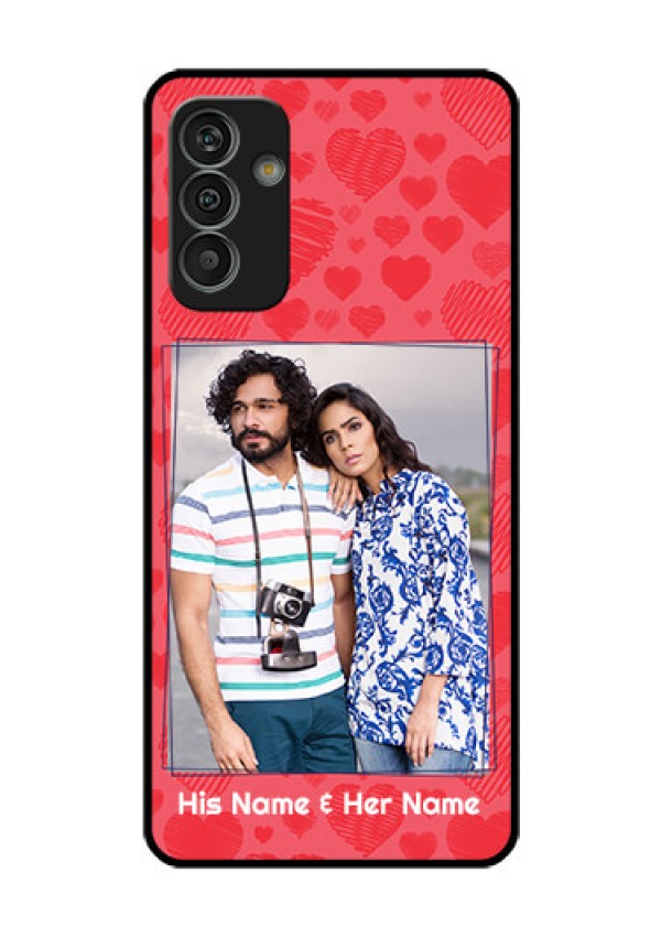 Galaxy M13 4G Photo Printing on Glass Case - with Red Heart Symbols Design