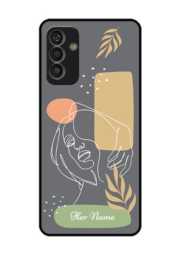 Galaxy M13 4G Custom Glass Phone Case - Gazing Woman line art Design