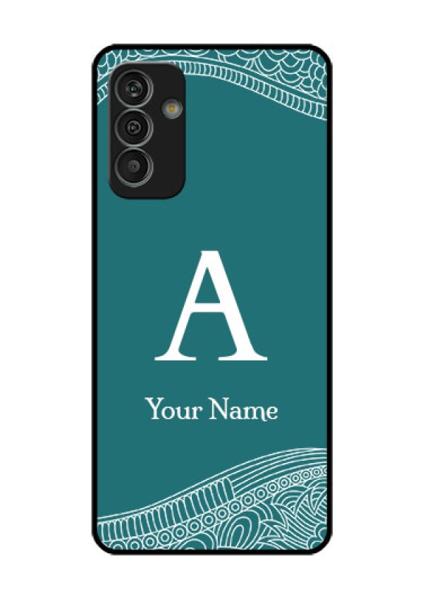 Galaxy M13 4G Personalized Glass Phone Case - line art pattern with custom name Design