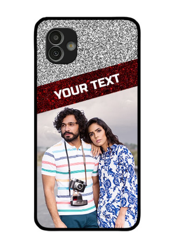 Samsung Galaxy M13 5G Personalized Glass Phone Case - Image Holder with Glitter Strip Design