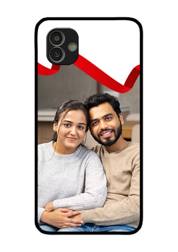 Samsung Galaxy M13 5G Photo Printing on Glass Case - Red Ribbon Frame Design